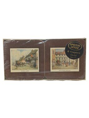 6 VTG Clover Leaf Table Mats Coasters Old Coaching English Scenes Unopened Box D